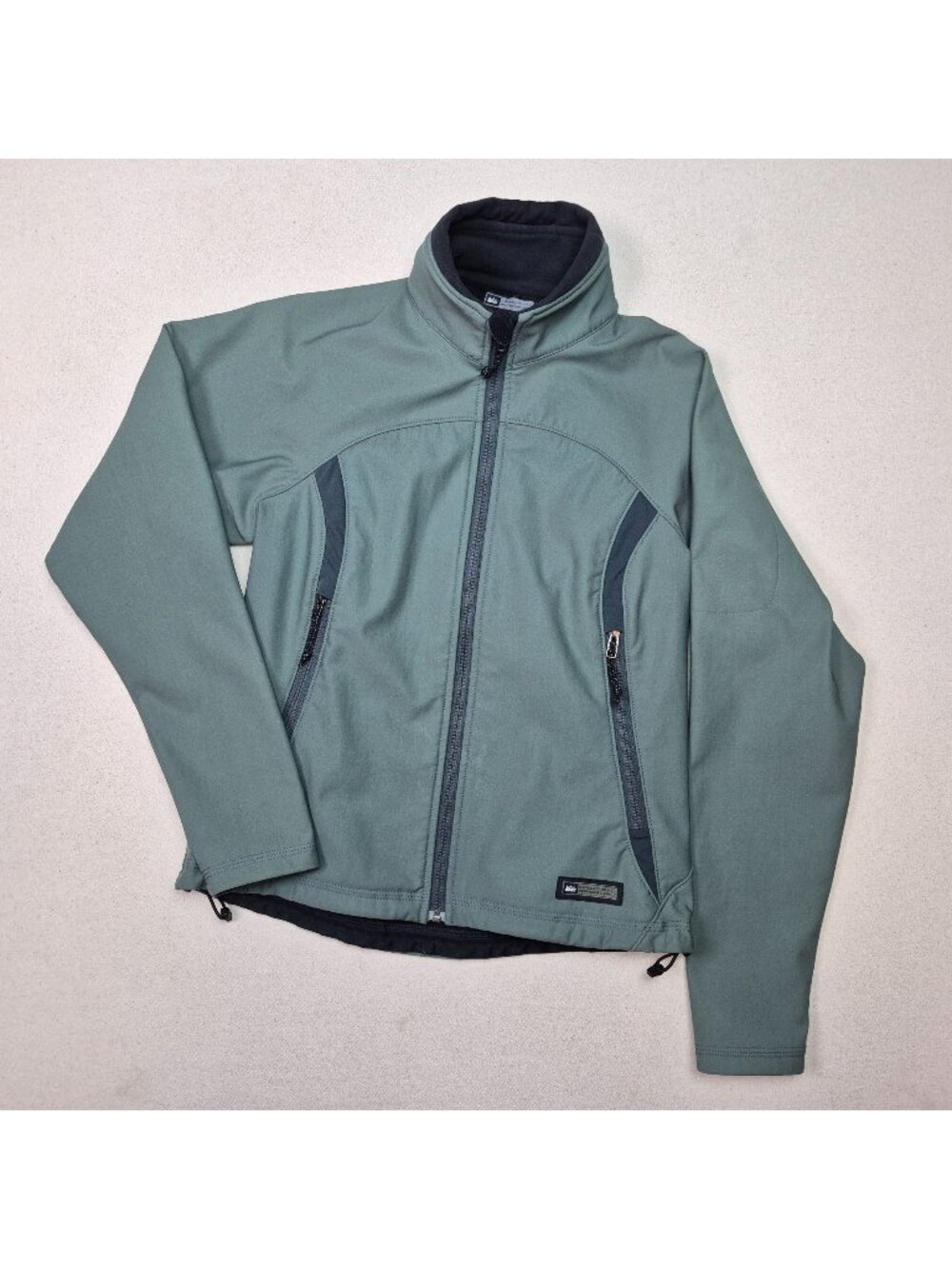 REI Womens Waterproof Olive Green Stretchy Rain Coat Hiking Jacket Gorpcore Sz S